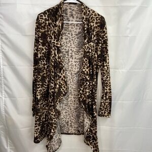 Cecico women's leopard animal print soft knit stretch open front drapey cardigan